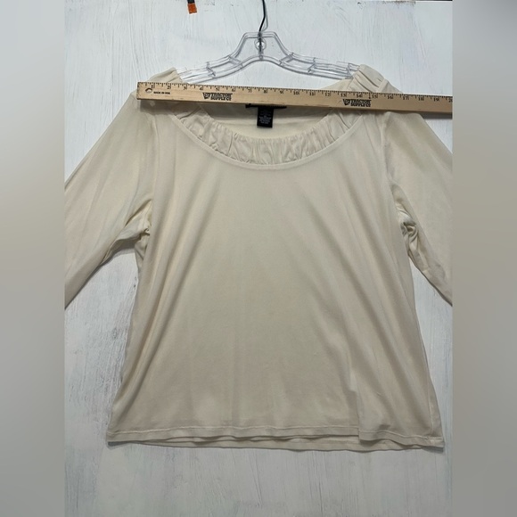 Scott Taylor Cream Nylon Top XL Ruched Scoop Neck 3/4 Sleeve Stretch Blouse - Picture 8 of 9